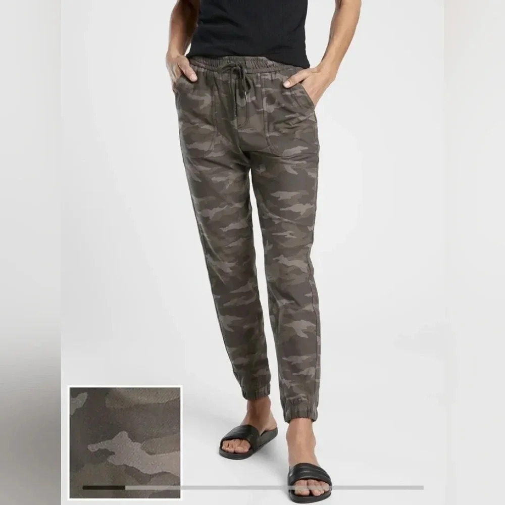 Athleta Olive Camo Drawstring Joggers